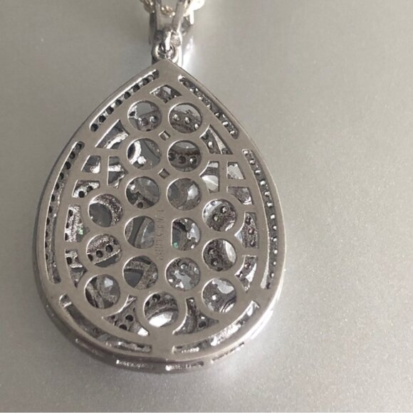 FZN 925 Sterling Silver Necklace w Filigree Teardrop Crystals Pendant 13" long - Picture 9 of 16